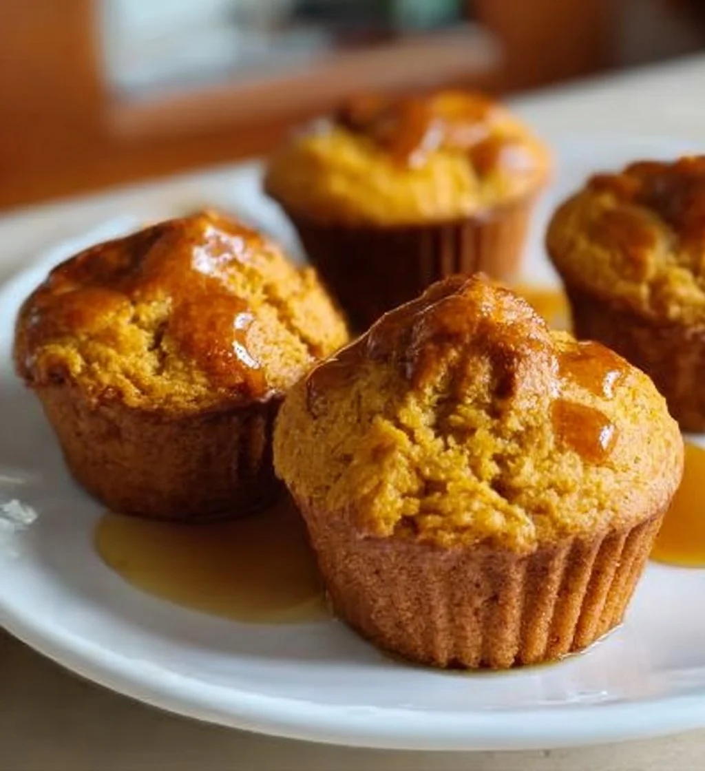 Freshly baked pumpkin cottage cheese muffins on a cooling rack