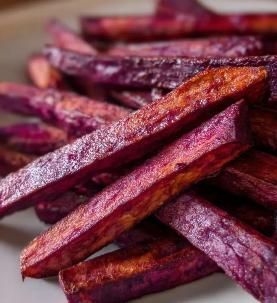 Homemade purple sweet potato fries served in a bowl