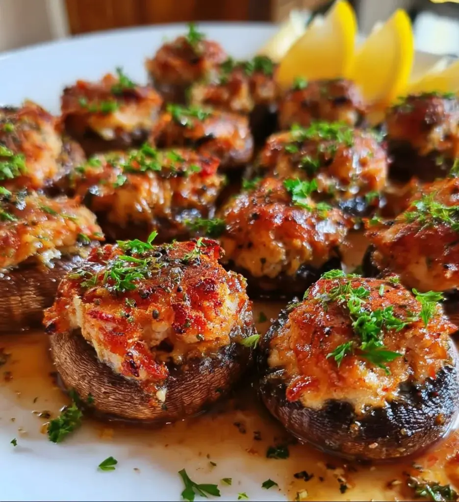 Delicious crab stuffed mushrooms from Red Lobster, ideal seafood appetizer.