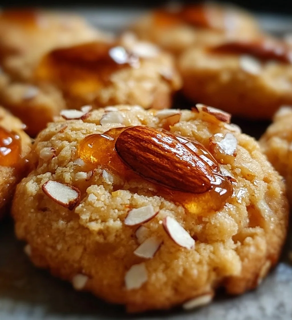 Delicious ricotta honey almond cookies arranged on a plate.