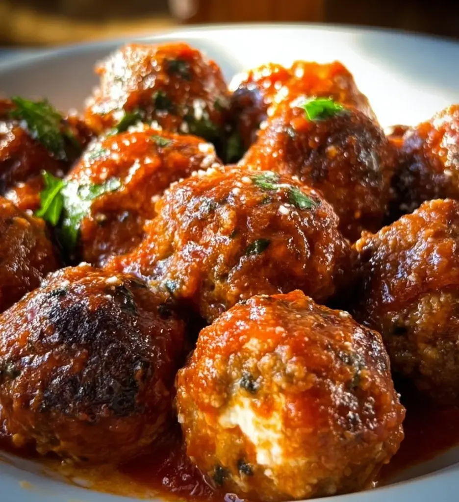 Delicious homemade ricotta meatballs served with marinara sauce.
