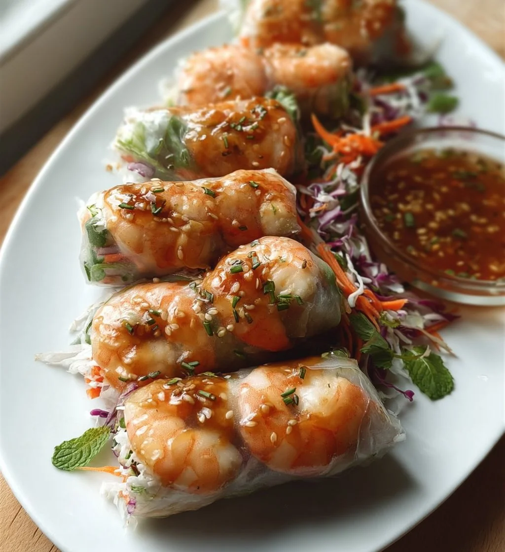 Delicious Shrimp Spring Rolls served with dipping sauce
