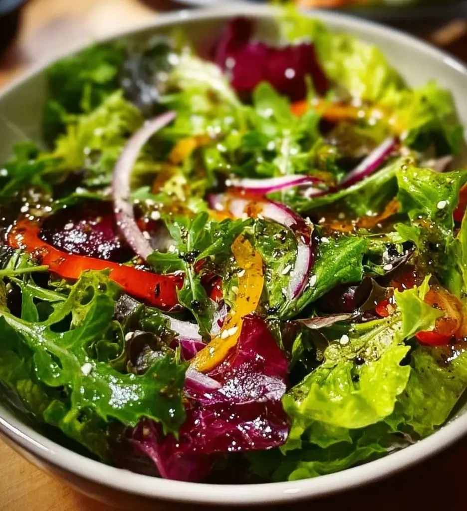 Freshly prepared Spring Mix Salad with assorted greens and vegetables