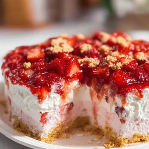 Delicious strawberry shortcake ice cream cake topped with fresh strawberries