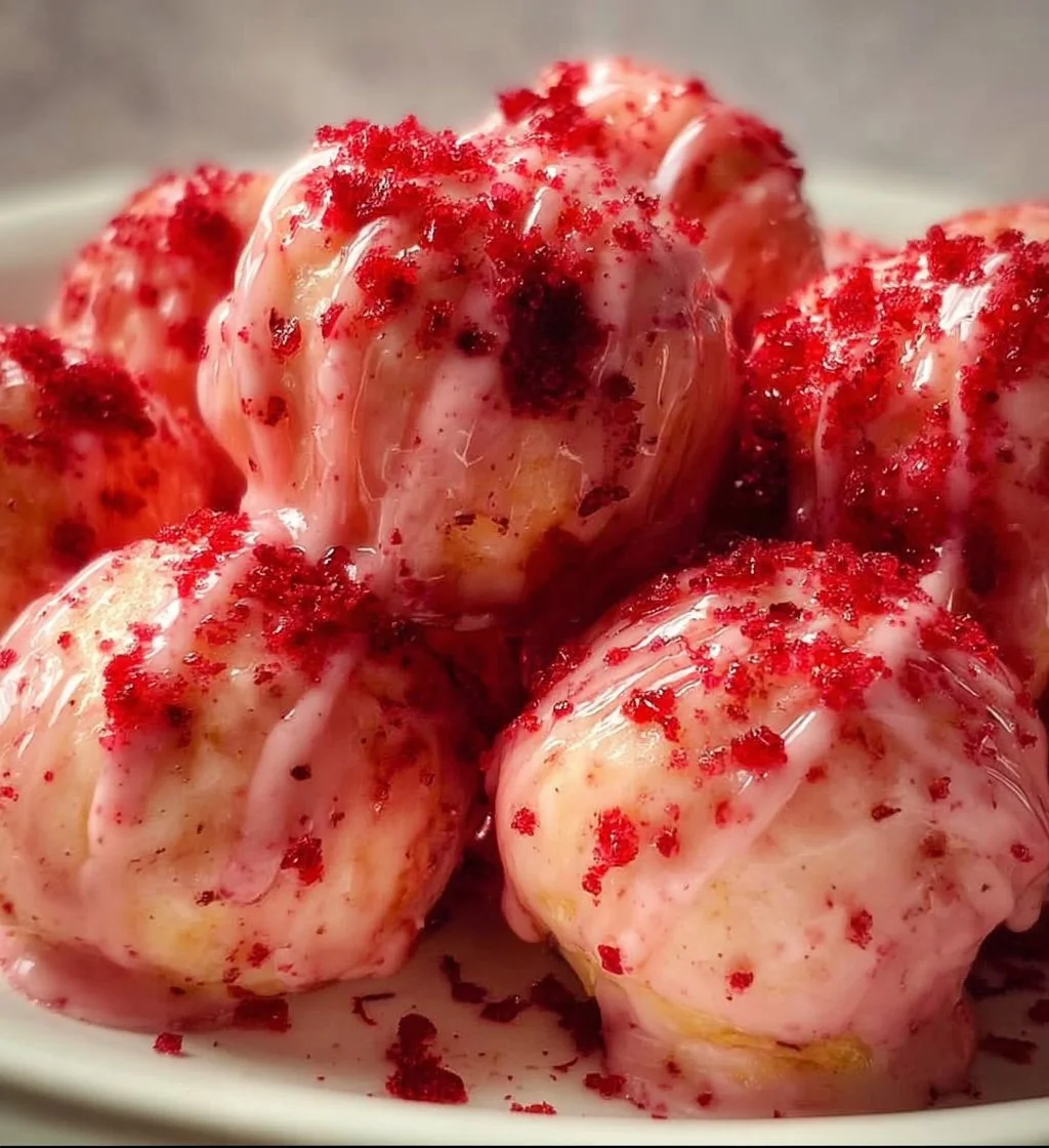 Delicious strawberry shortcake truffles on a white plate