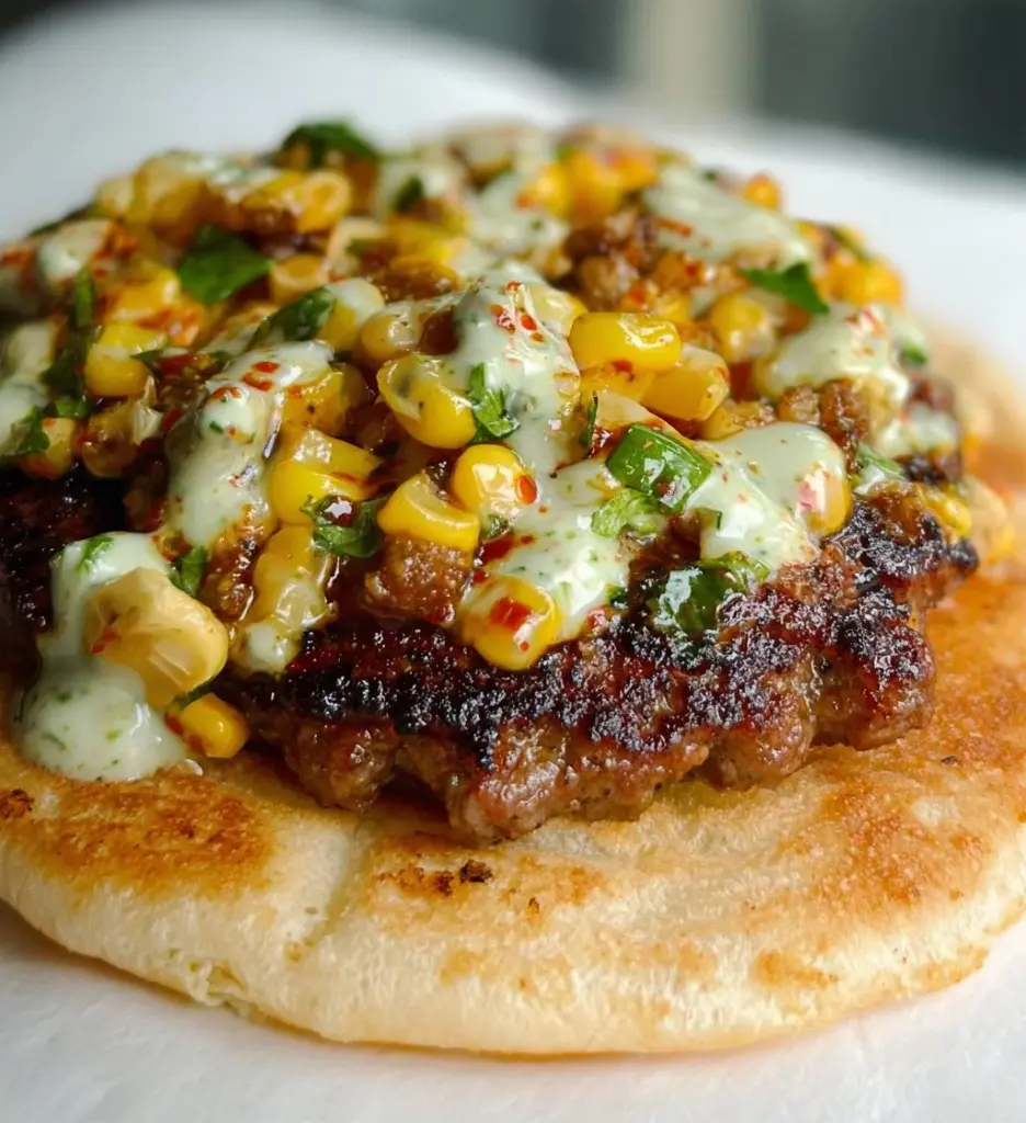 Street corn smash burger tacos with toppings and a crispy shell