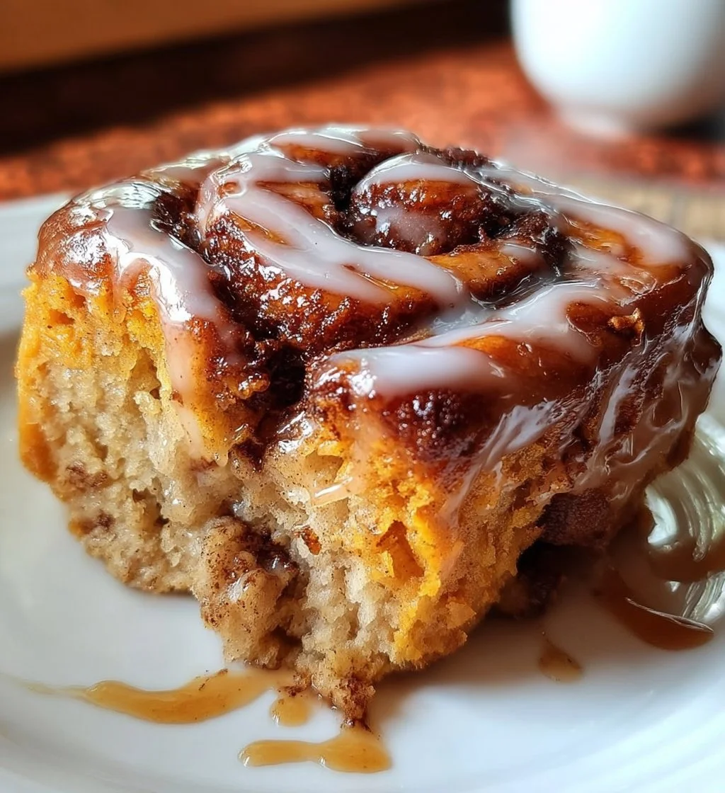 Delicious Sweet Potato Cinnamon Roll Cake with icing on a rustic table