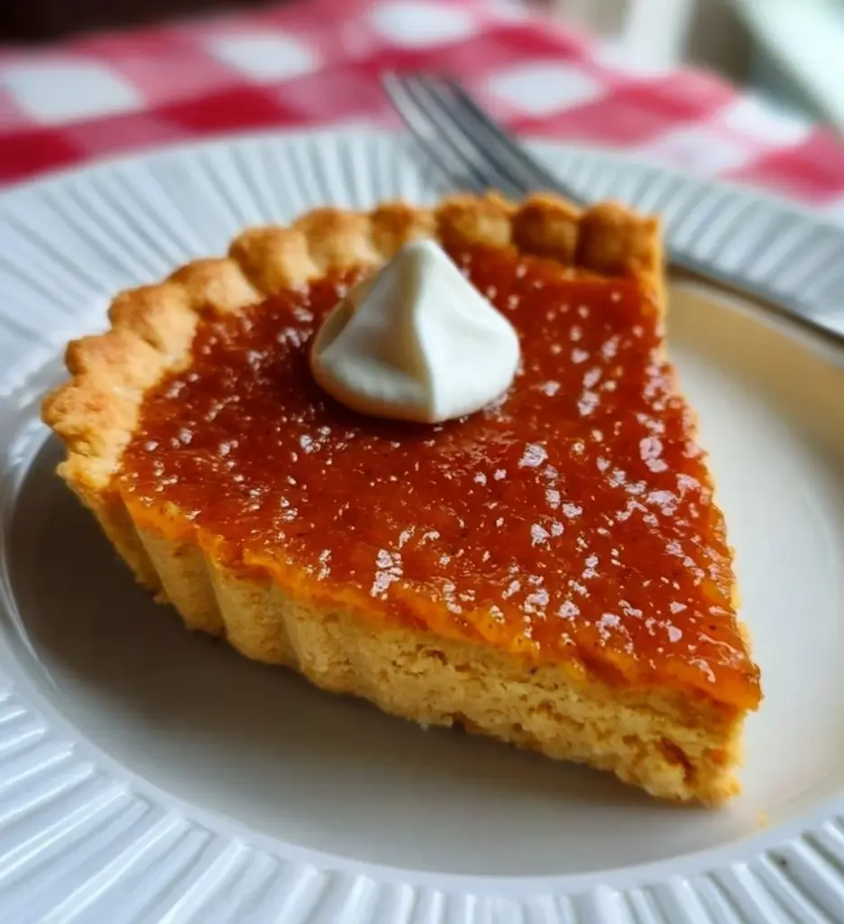 Delicious homemade Sweet Potato Tart topped with spices and served on a plate