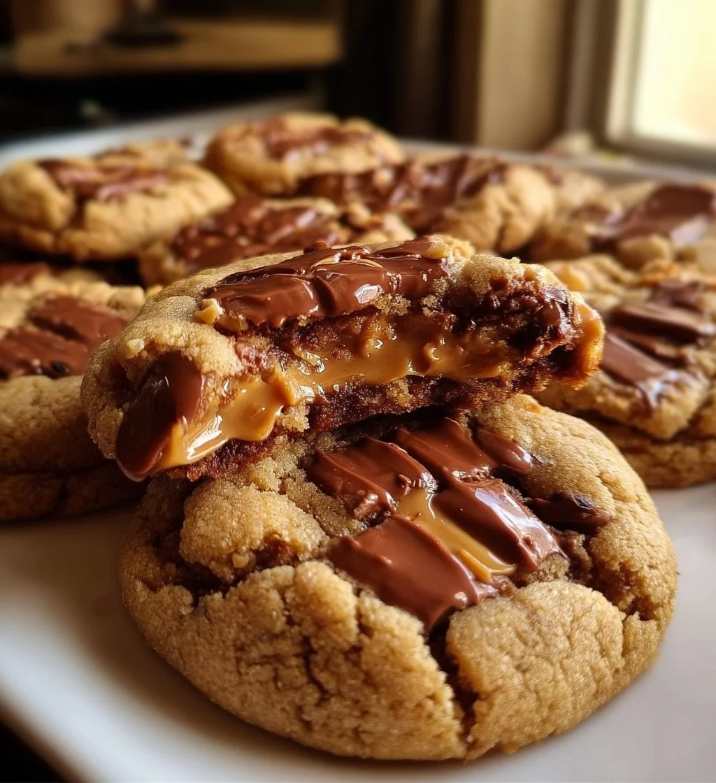 Triple Reese’s Peanut Butter Cookies with chocolate and peanut butter topping