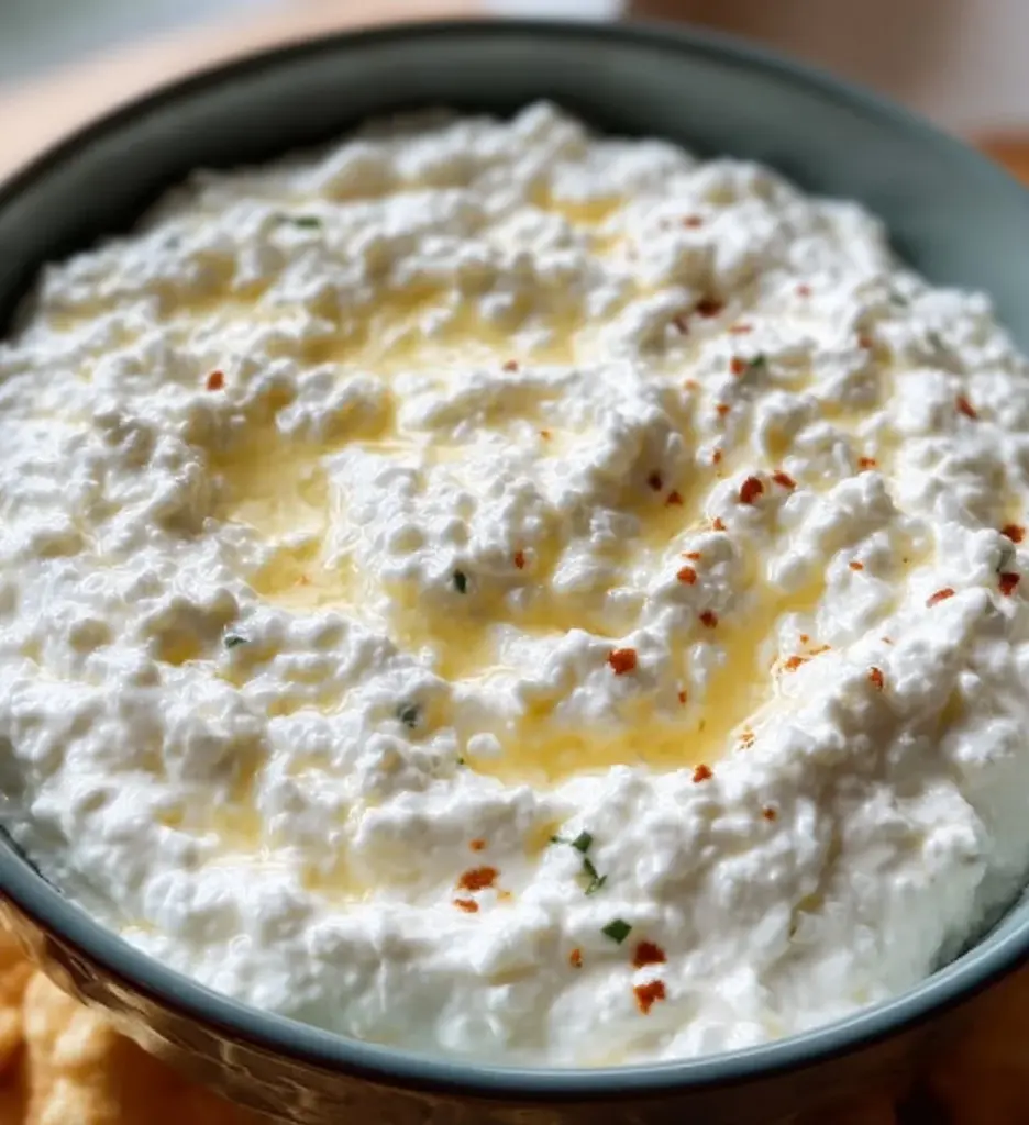 Delicious whipped cottage cheese dip served in a bowl with fresh vegetables