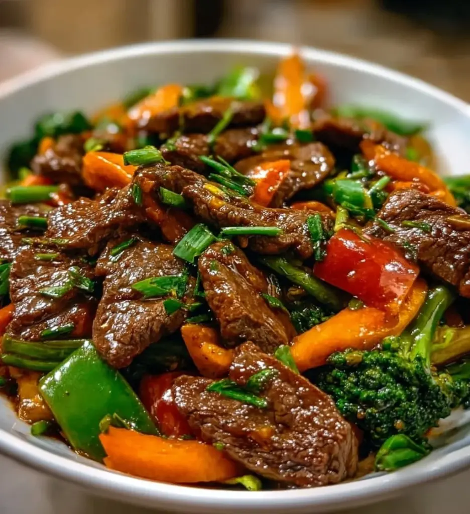Delicious 30-minute beef stir fry with colorful vegetables in a wok.