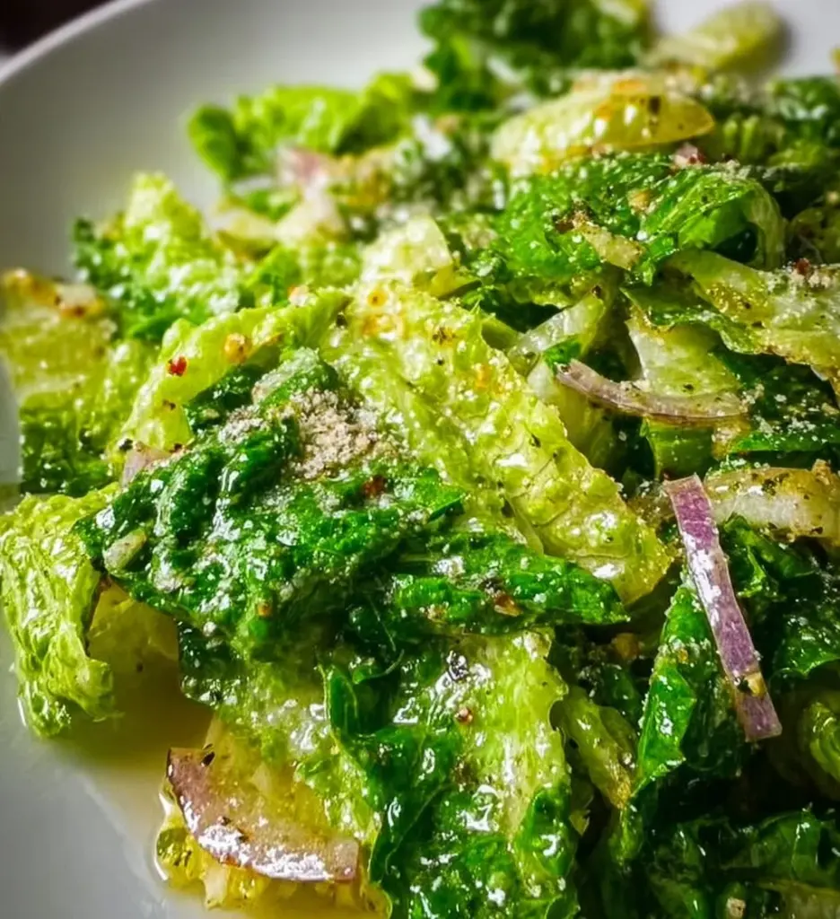 Fresh lemon parmesan salad with crisp lettuce and lemon dressing