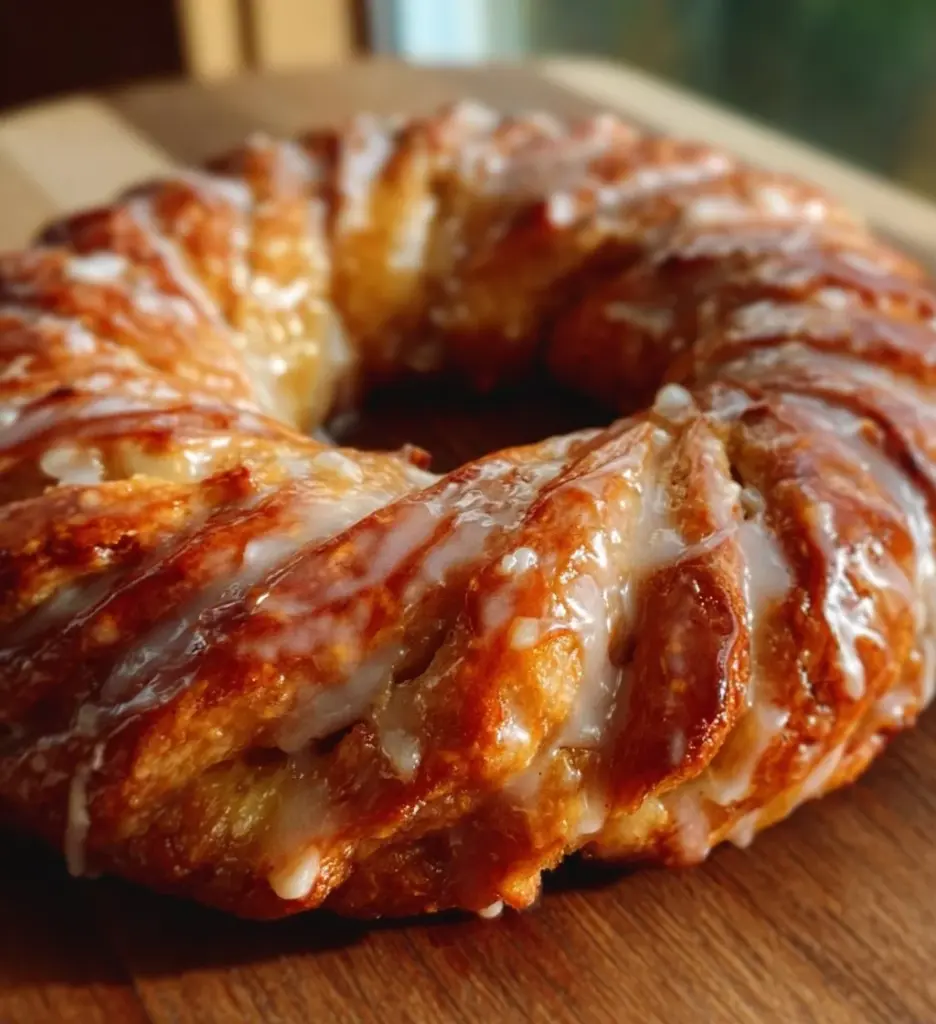 Delicious Apple Kringle topped with Vanilla Glaze, perfect for dessert lovers.