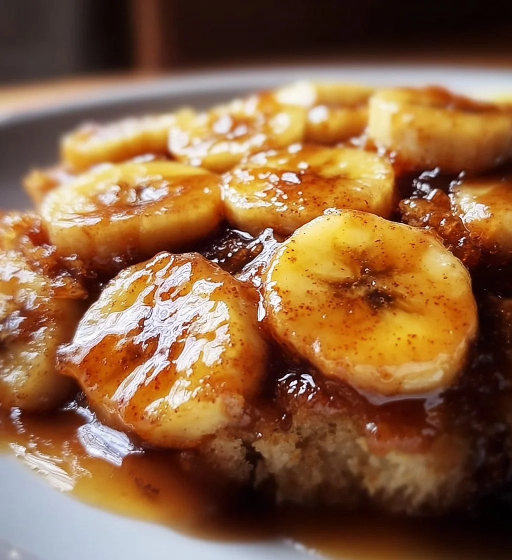 Delicious Bananas Foster Cobbler with caramelized bananas and buttery crust
