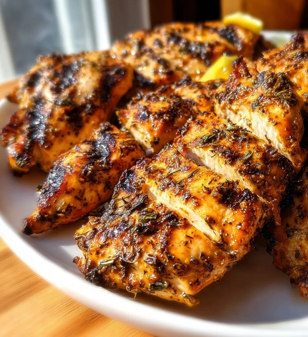 Grilled chicken marinated in Greek yogurt for flavor and tenderness
