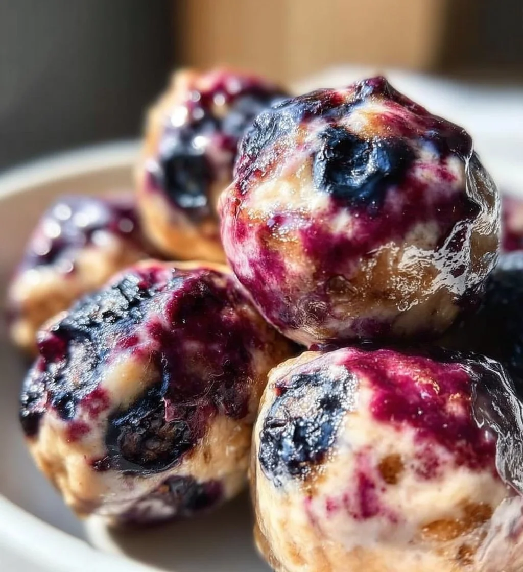 Blueberry Cheesecake Protein Bites on a plate