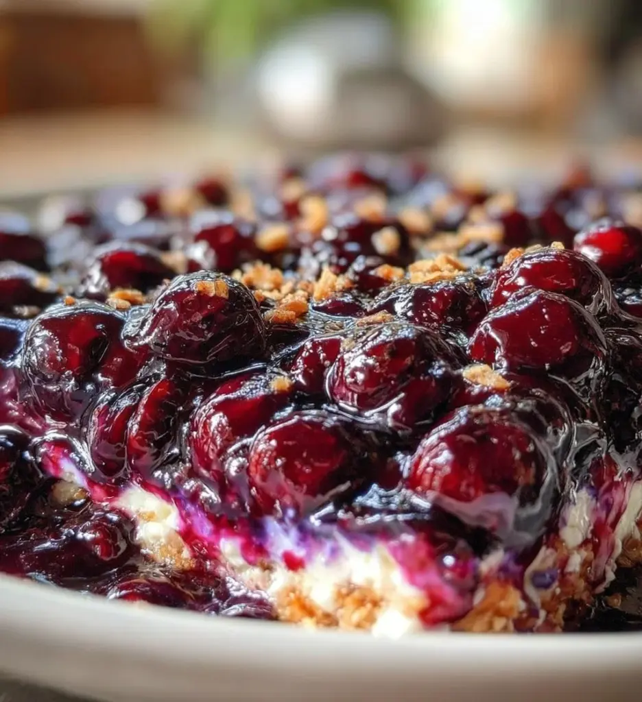Delicious blueberry pretzel salad in a bowl with whipped cream topping.