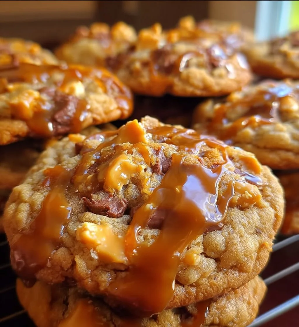 Delicious Butterfinger caramel crunch cookies on a plate