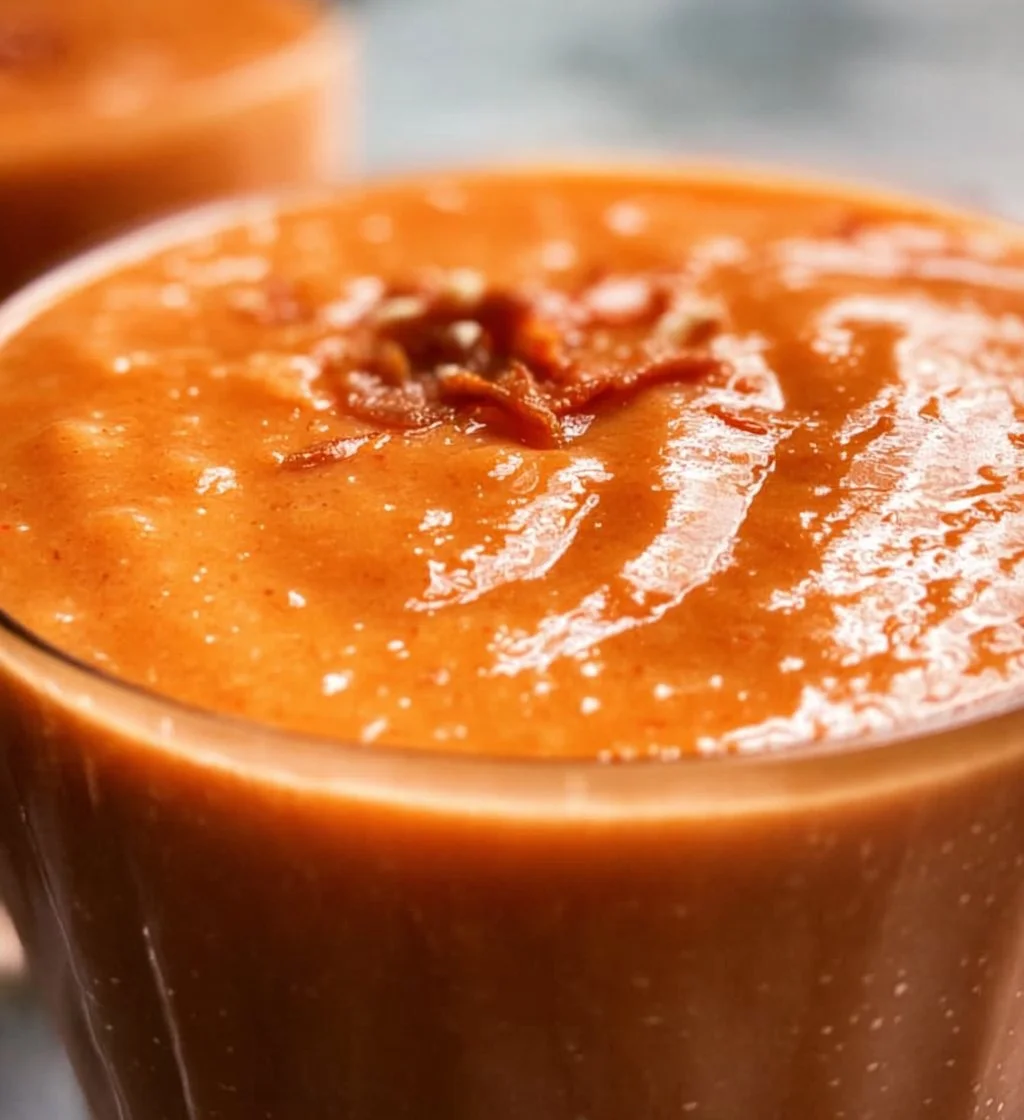 Healthy carrot cake smoothie with fresh ingredients in a glass.