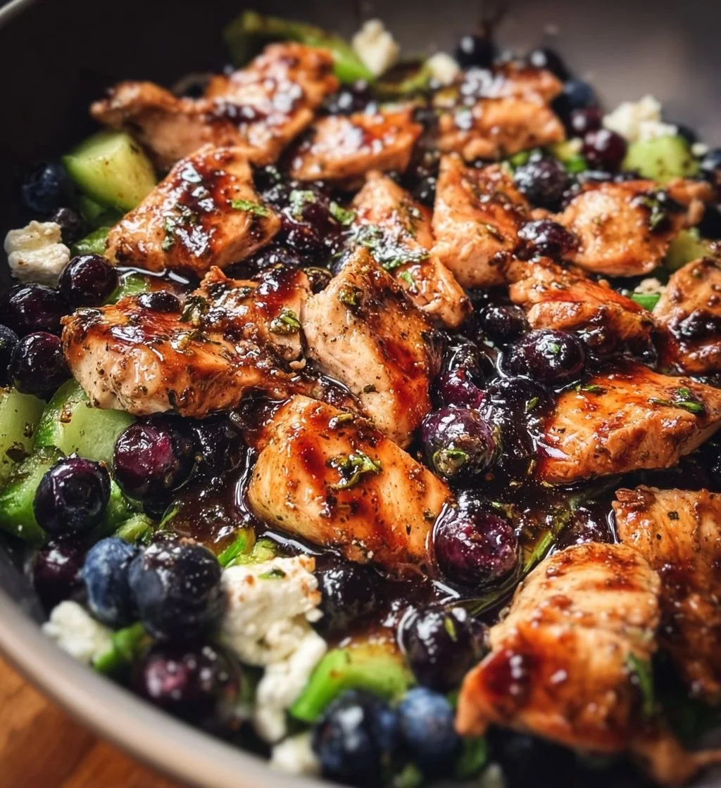 Delicious Chicken Blueberry Feta Salad with fresh ingredients