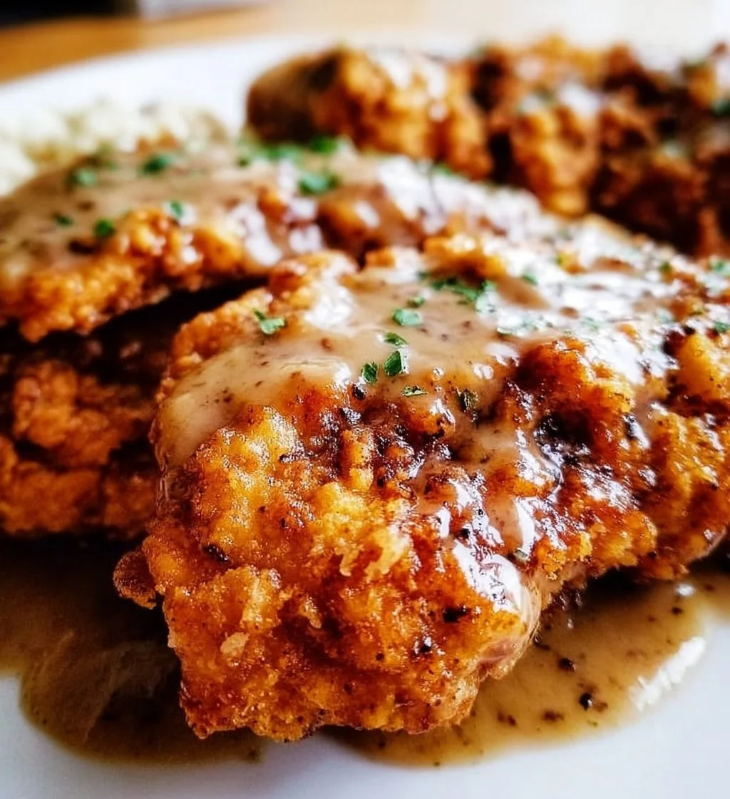 Delicious Chicken Fried Steak served with creamy gravy and sides