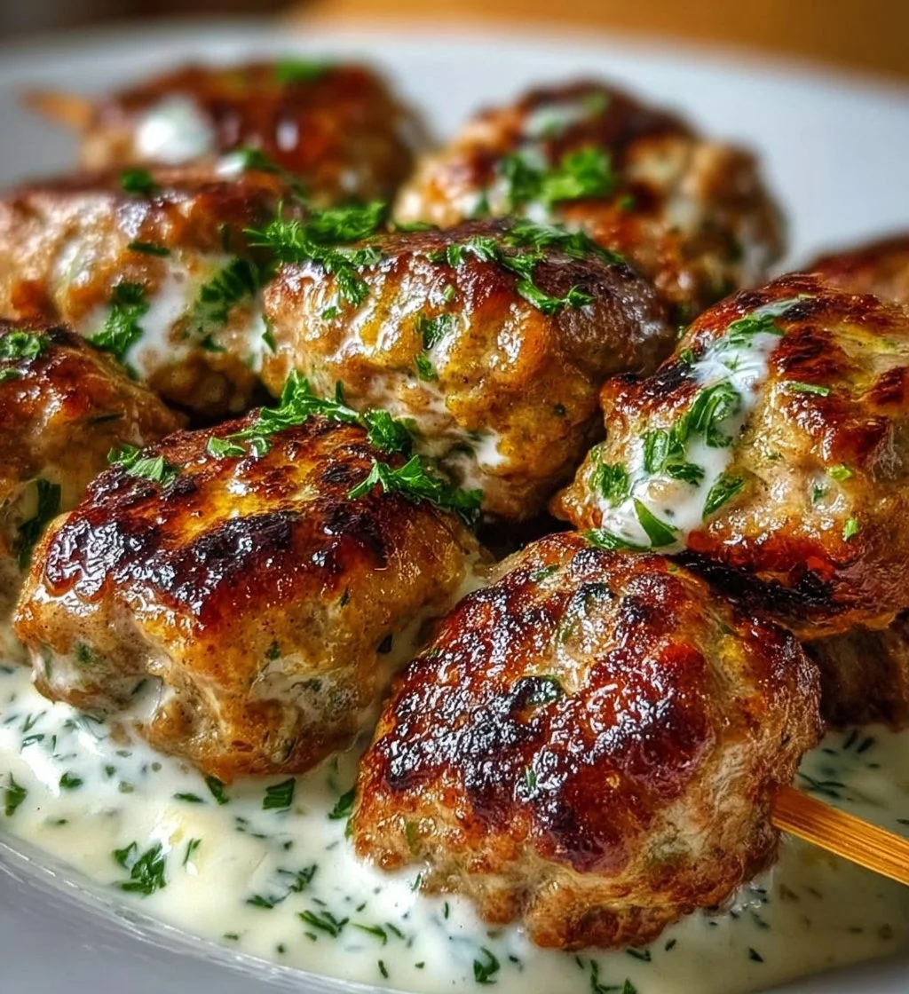 Delicious Chicken Kofta served with creamy garlic yogurt sauce
