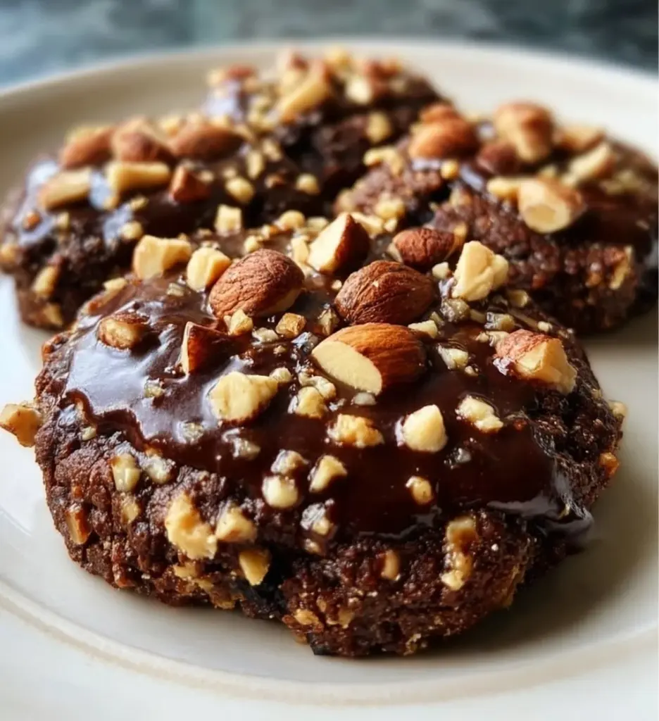 Delicious Chocolate Hazelnut Crunch Cookies on a wooden platter
