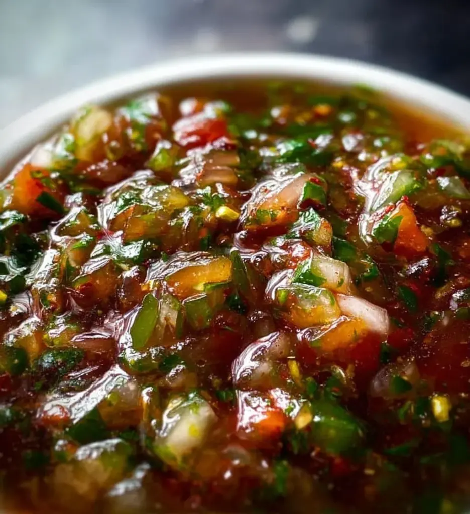 Homemade Colombian Aji sauce in a bowl with fresh ingredients