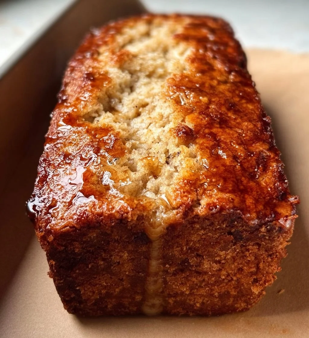 Cottage Cheese Banana Bread loaf on a wooden table