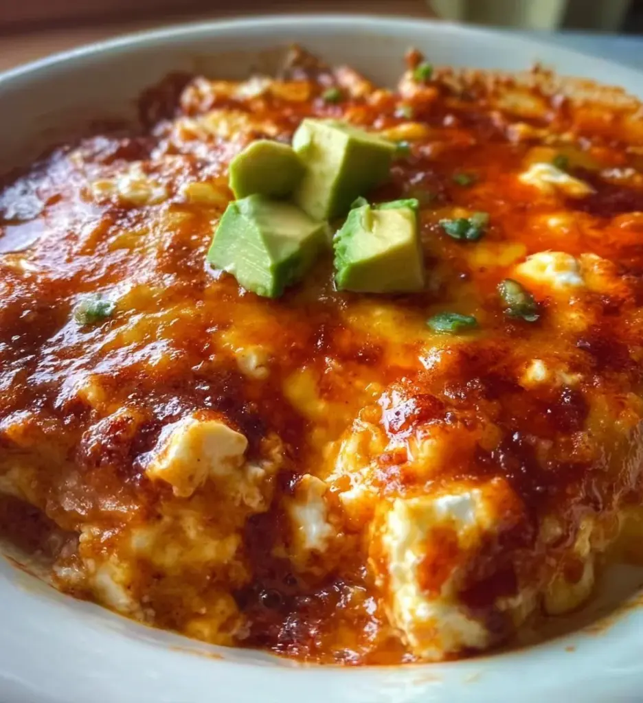 Delicious Cottage Cheese Enchilada Bowl topped with fresh ingredients.