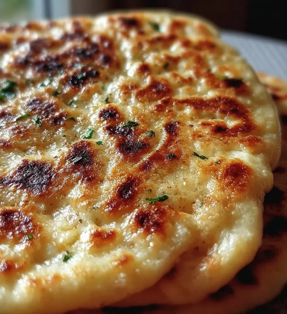 Homemade Cottage Cheese Flatbread served with fresh herbs and toppings