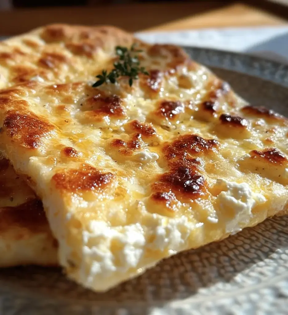 Delicious Cottage Cheese Flatbread topped with fresh herbs and vegetables