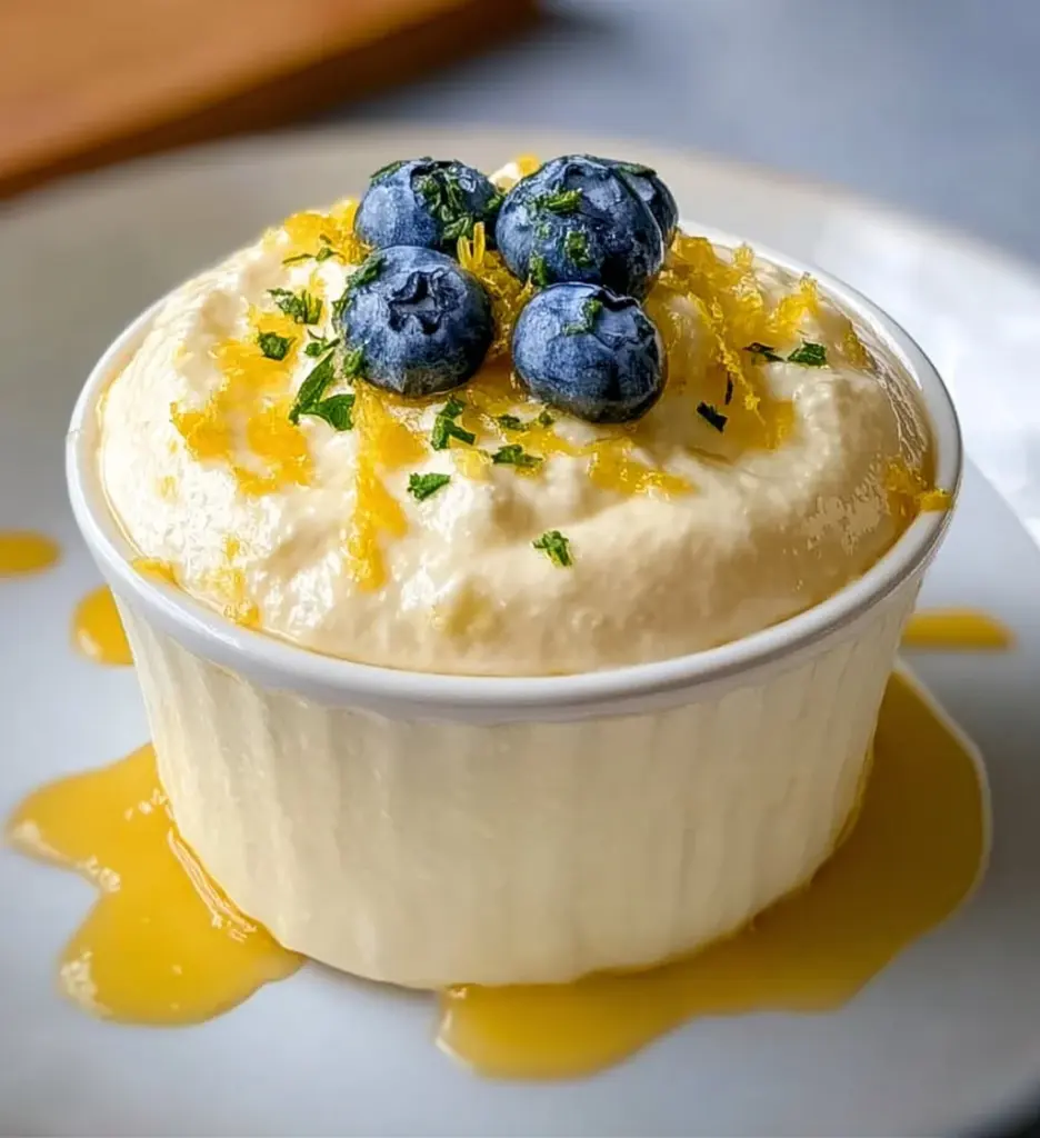 Delicious cottage cheese lemon mousse dessert in a glass
