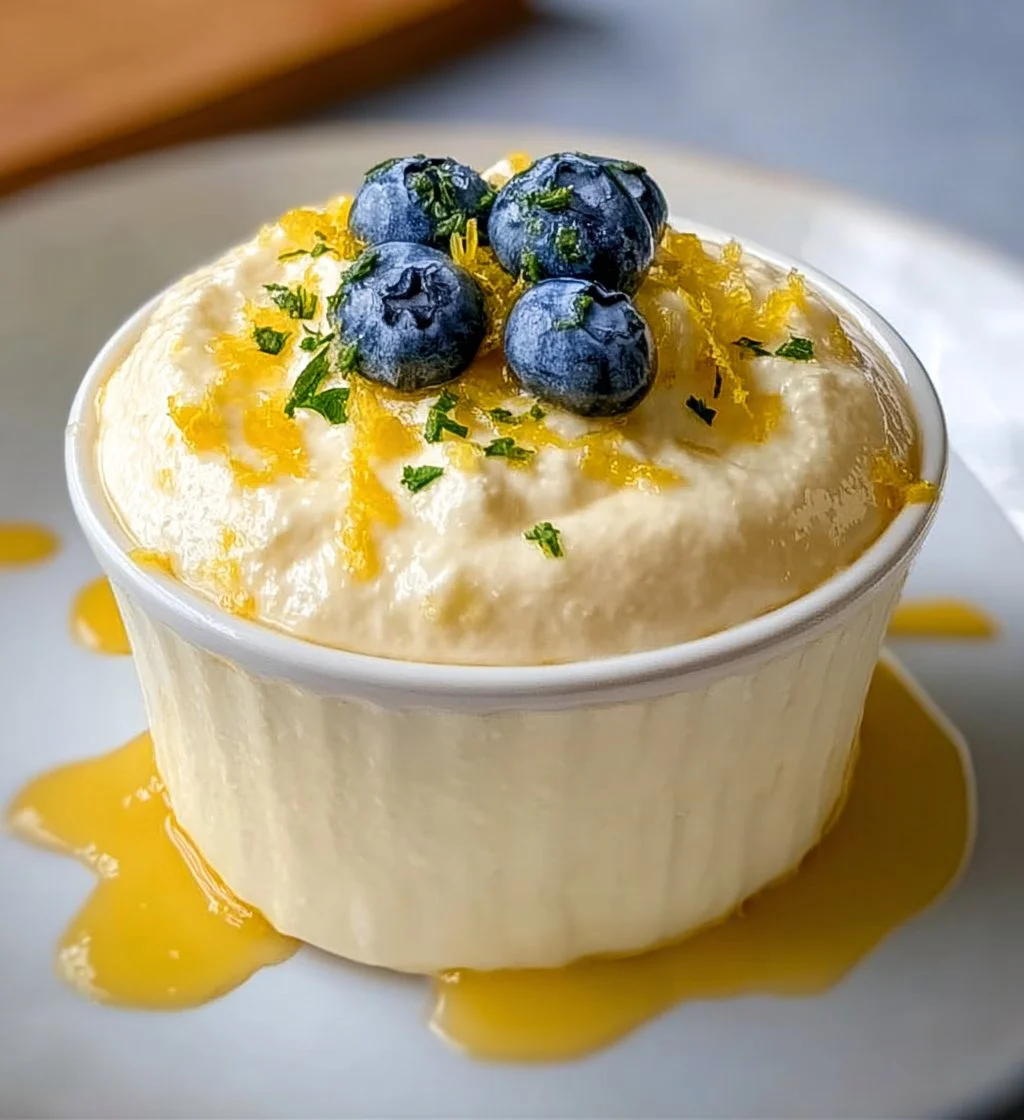 Delicious cottage cheese lemon mousse dessert in a glass