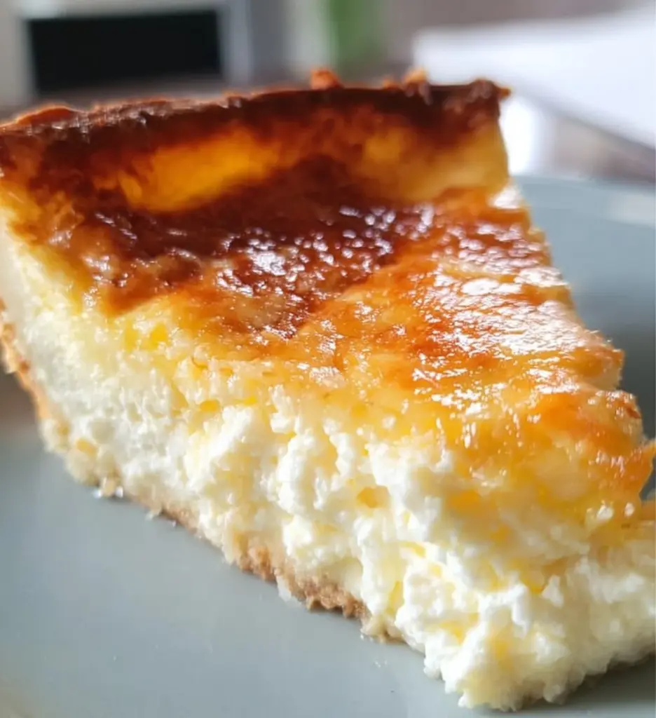 Delicious Cottage Cheese Pie served with a slice cut out