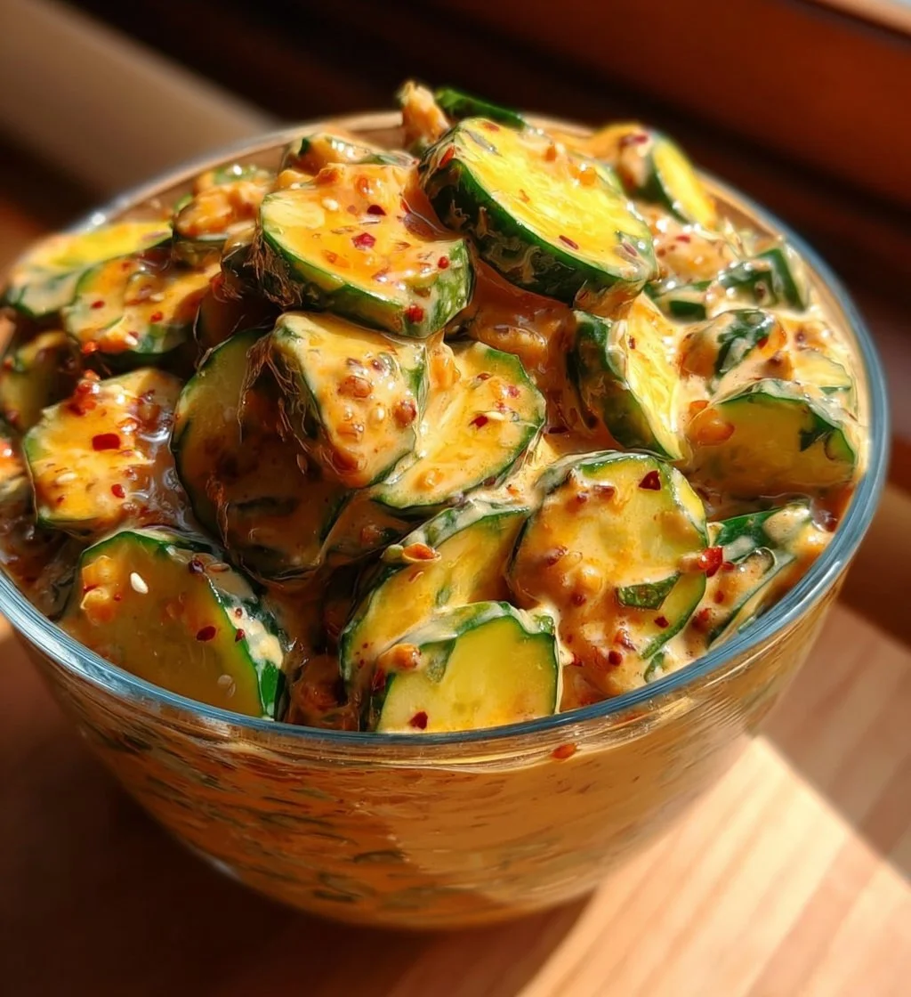 Creamy Asian cucumber salad bowl with fresh ingredients.