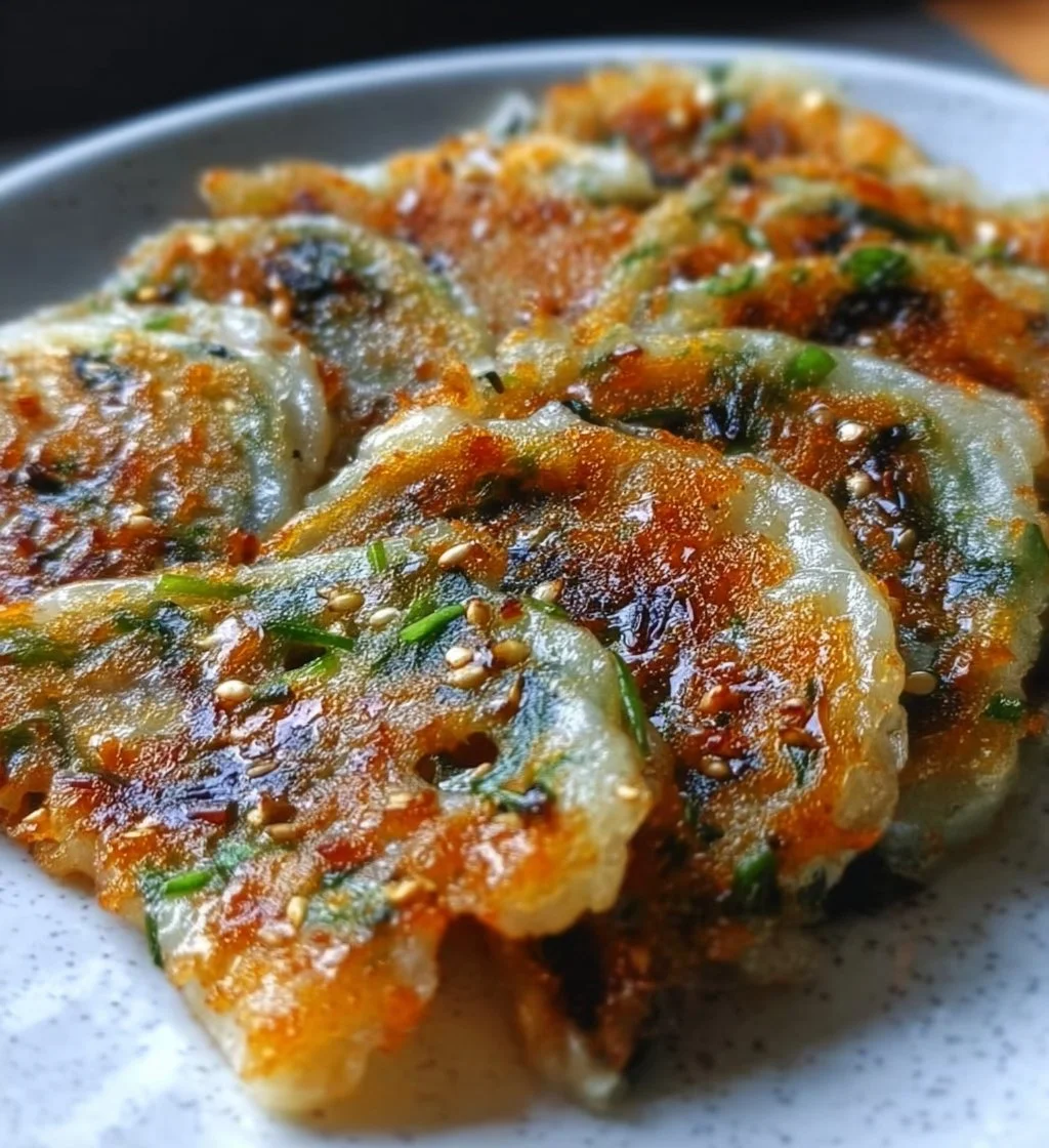 Crispy rice paper scallion pancakes served with dipping sauce