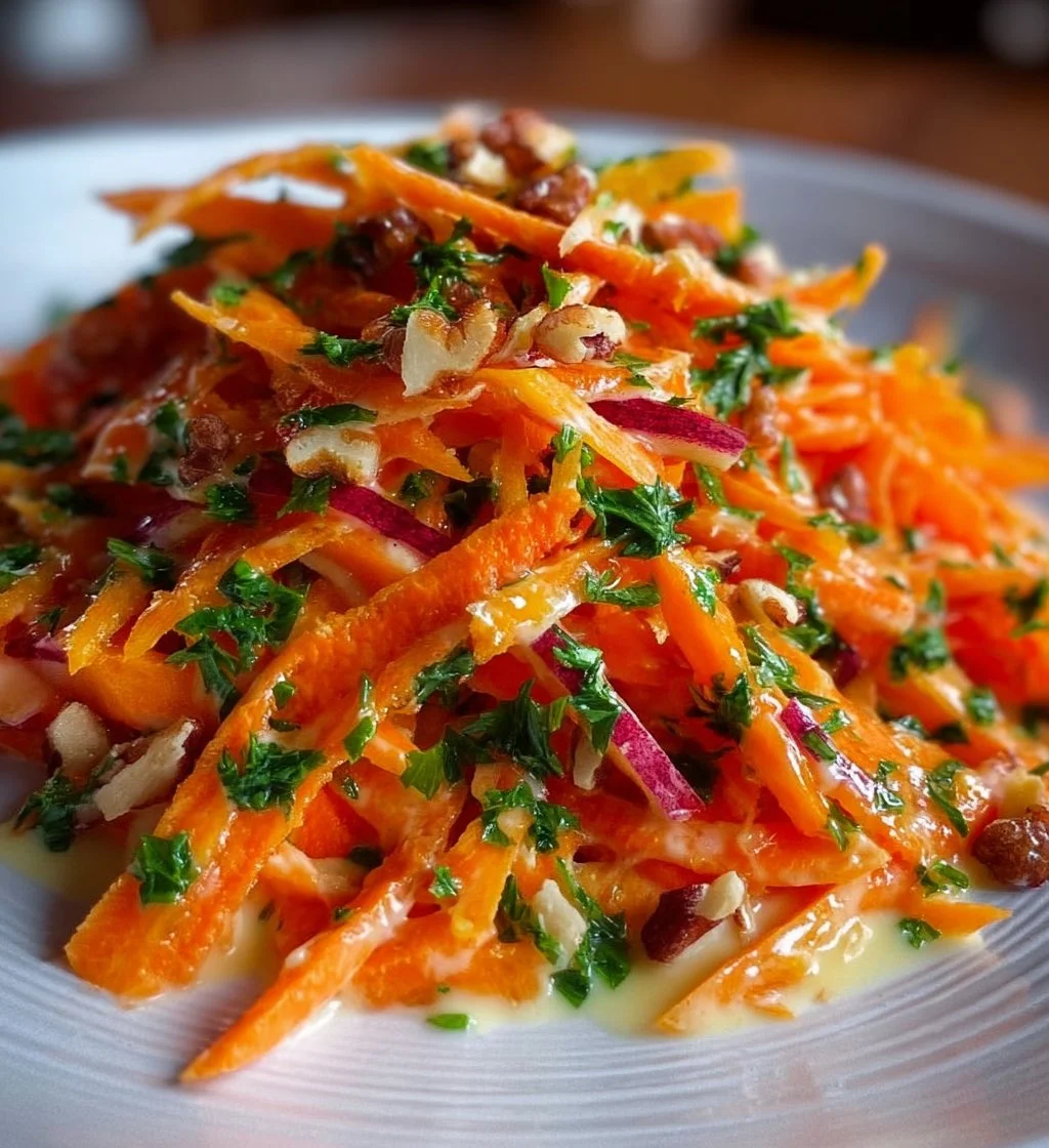 Crunchy apple carrot salad with creamy citrus dressing in a bowl