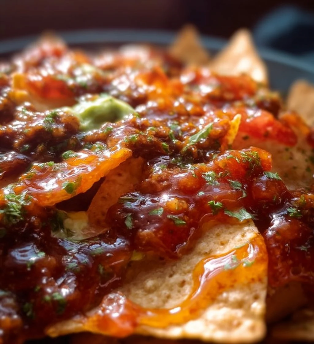 Delicious crunchy nachos topped with cheese and jalapeños