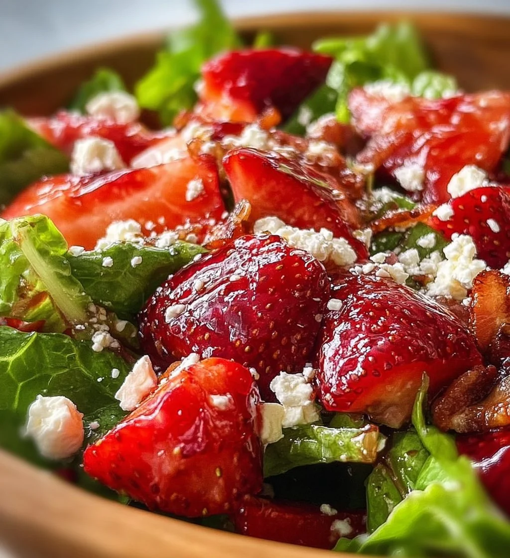 Crunchy Strawberry Romaine Feta Salad with fresh strawberries and feta cheese