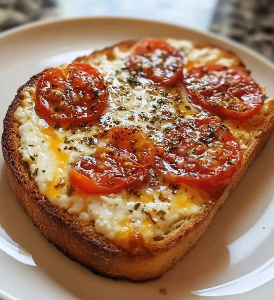 Easy air fryer cottage cheese pizza toast topped with fresh ingredients.