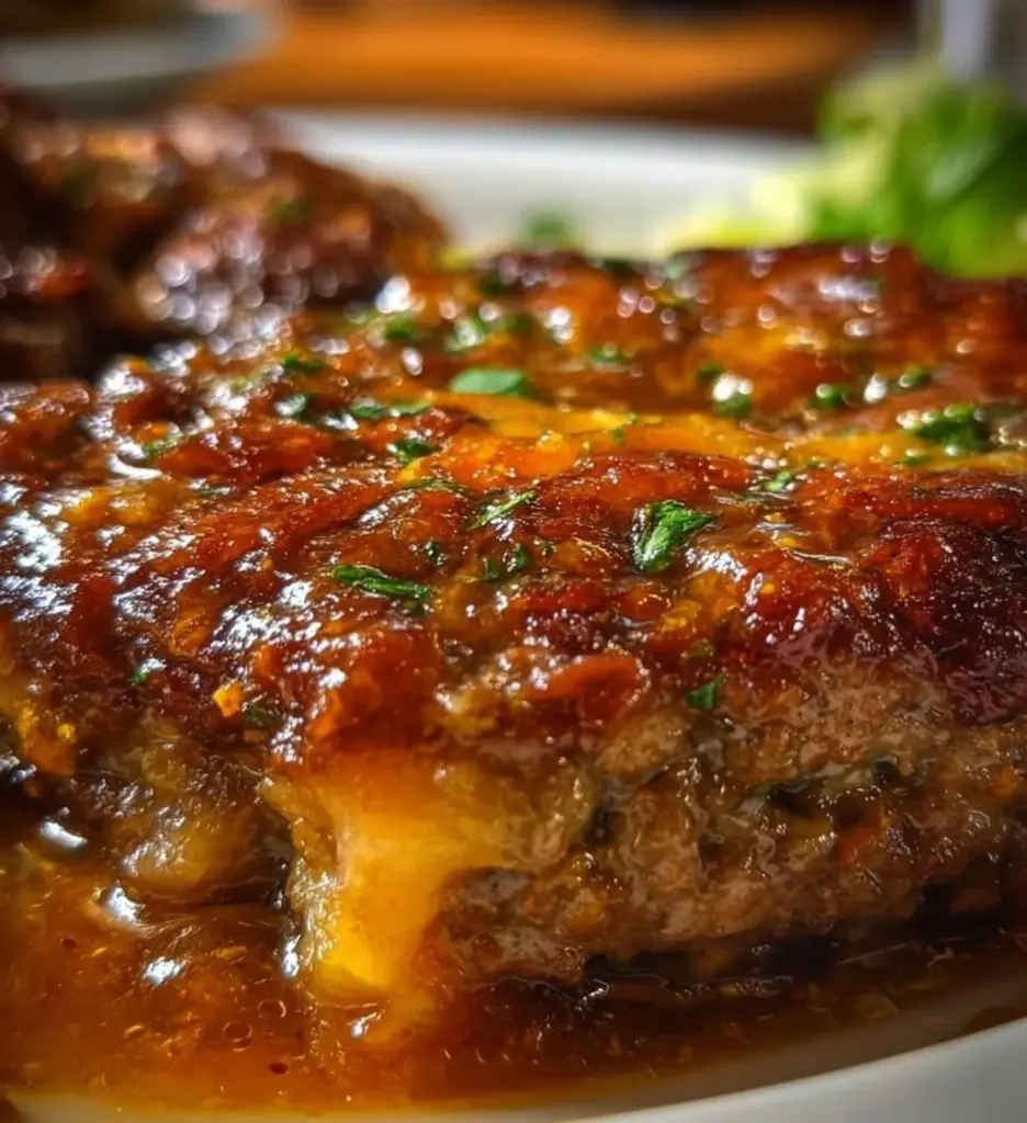 Easy Amish Hamburger Steak Bake served with mashed potatoes and vegetables