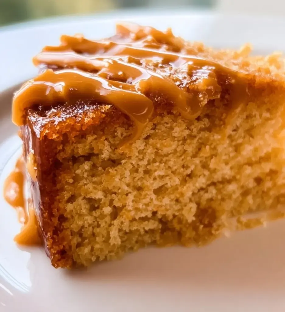 Delicious easy butterscotch cake topped with caramel drizzle