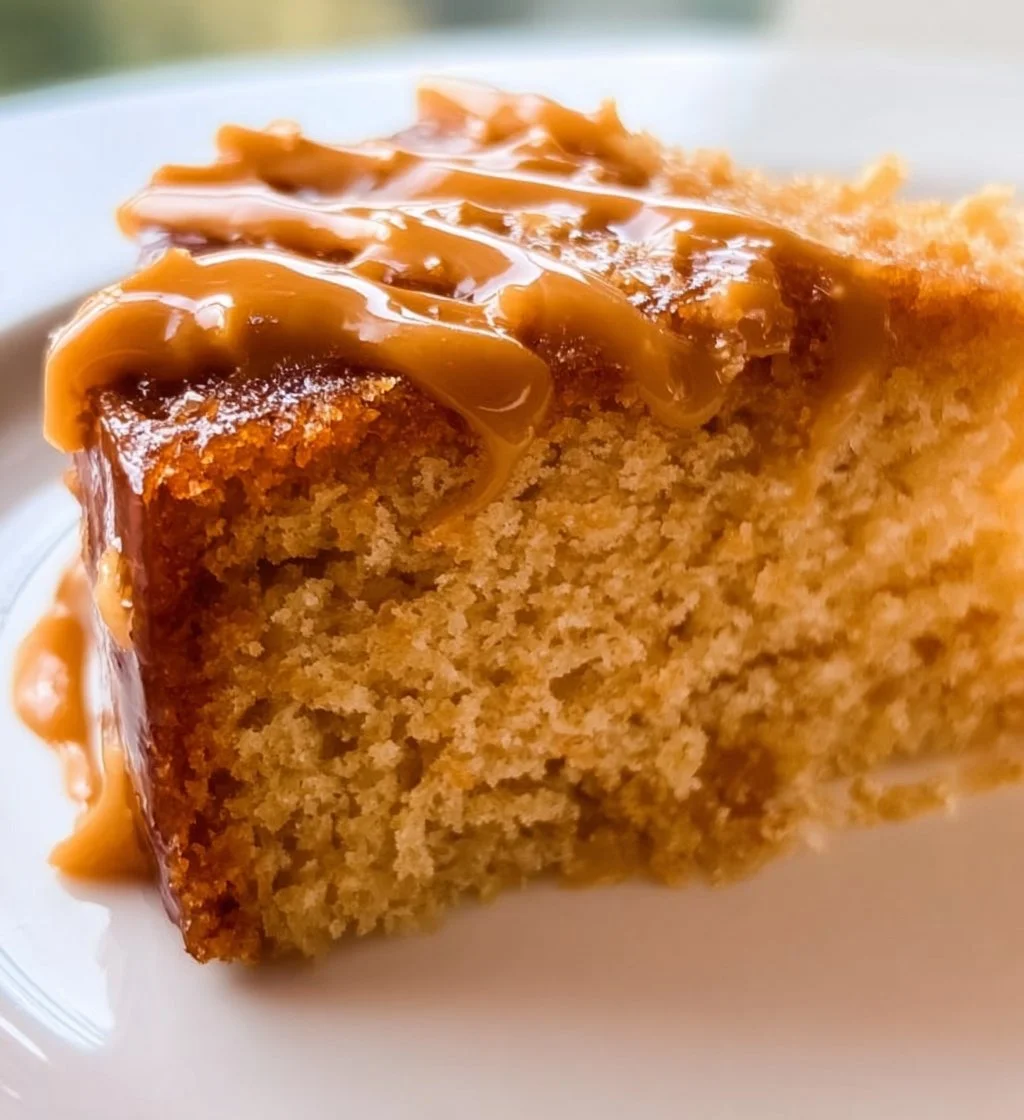 Delicious easy butterscotch cake topped with caramel drizzle