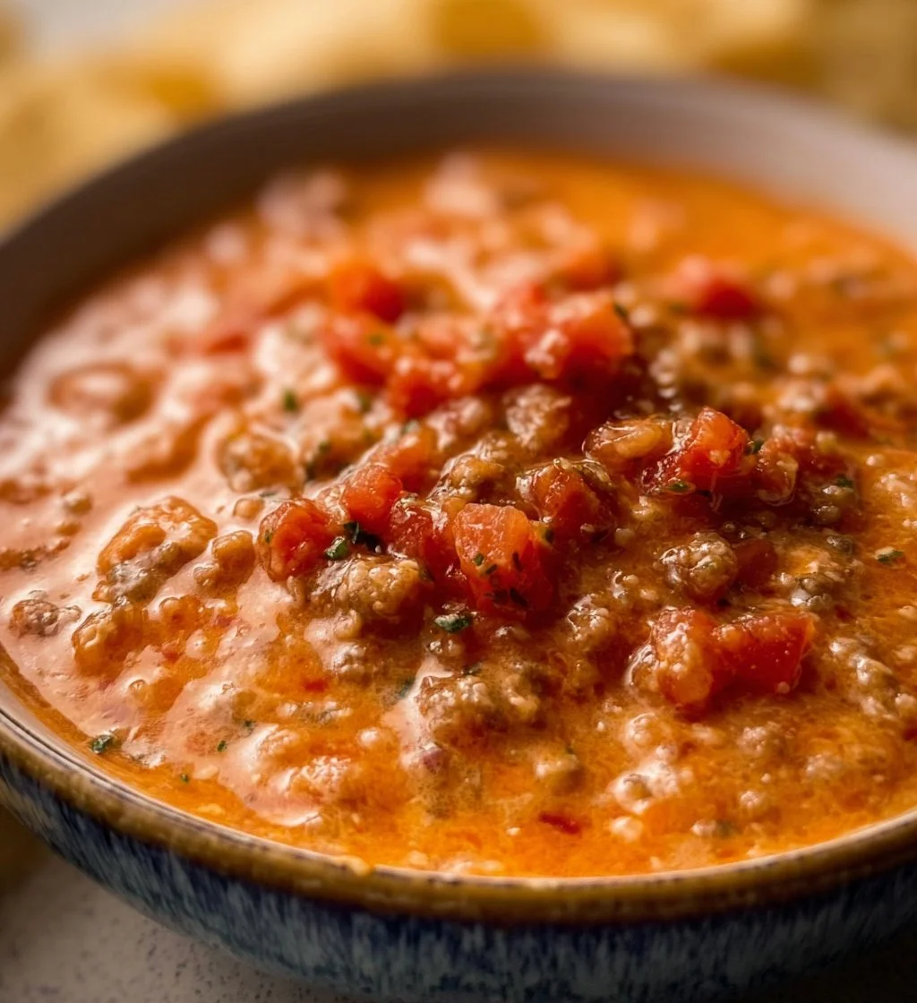 Delicious easy Rotel dip served in a bowl with tortilla chips