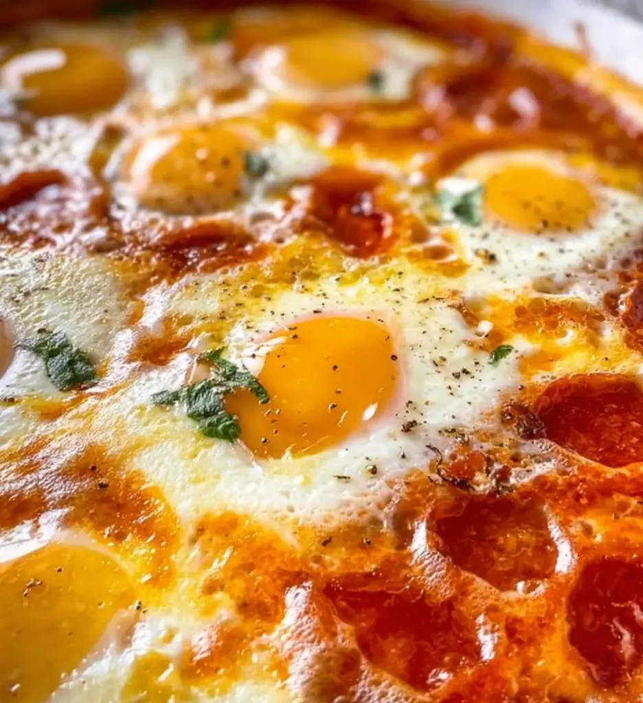 Delicious Eggs in Purgatory served with spicy tomato sauce and herbs.