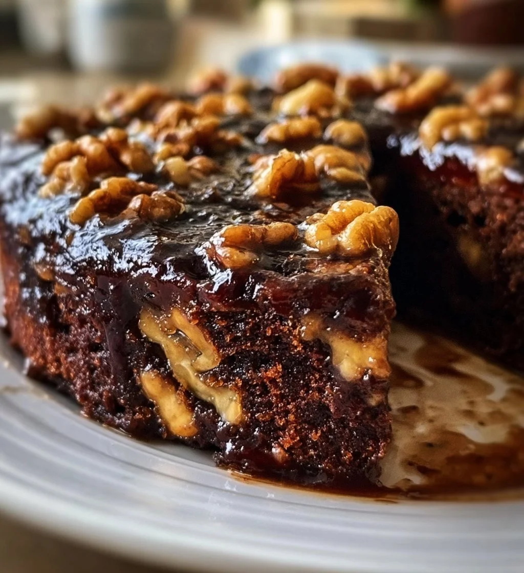 Delicious Espresso Date Cake with Walnuts on a decorative plate