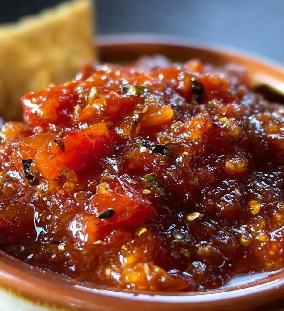 Jar of fire roasted salsa with fresh ingredients and vibrant colors