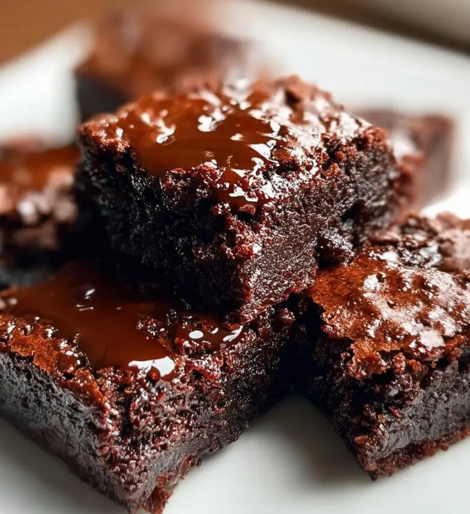 Delicious flourless Greek yogurt brownies topped with chocolate drizzle