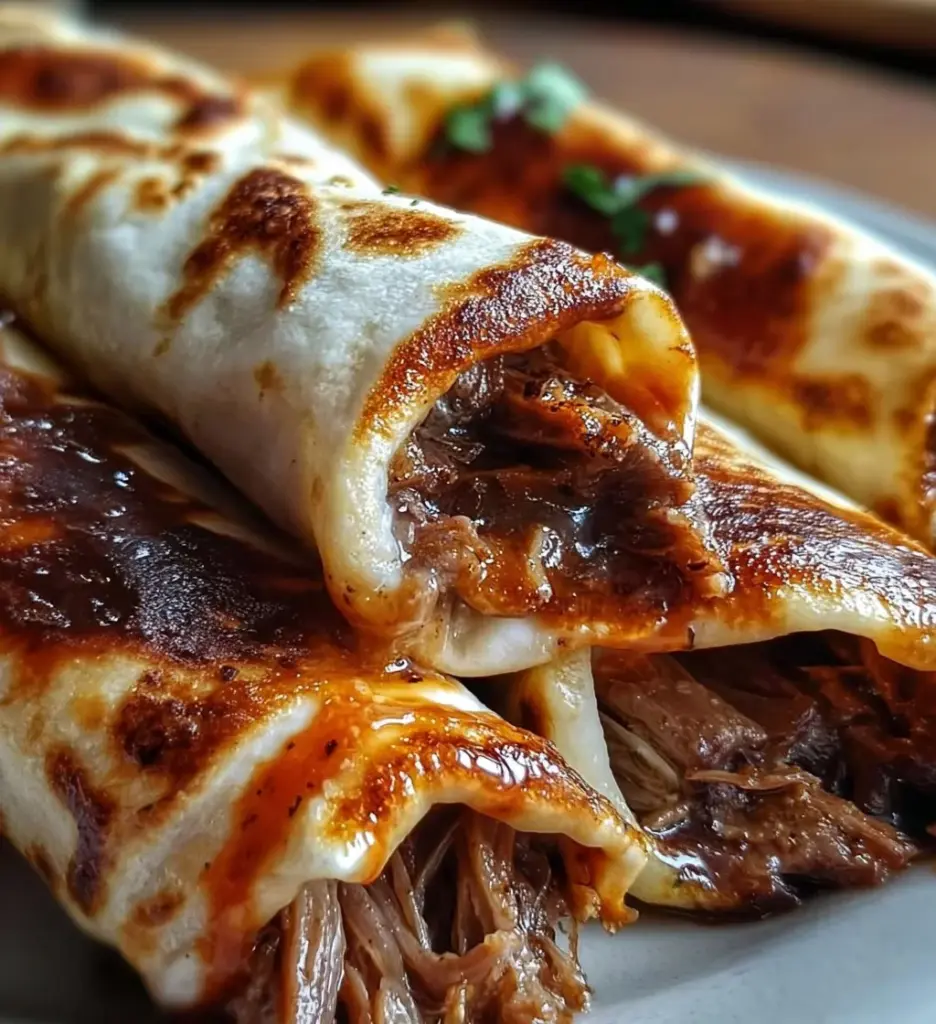 French dip tortilla roll ups with juicy beef and melted cheese